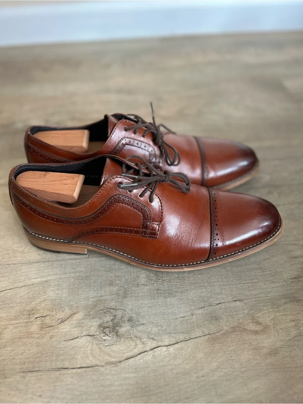 Stacy Adams Men’s Brown Leather Cap Toe Oxford Dress Shoes Size 9